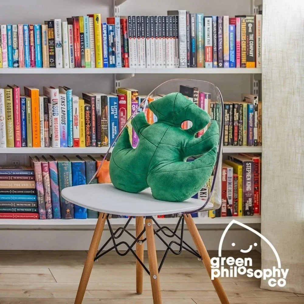Green 3D Accent Monstera Deliciosa Succulent Philosophy Plush Leaf Throw Pillow